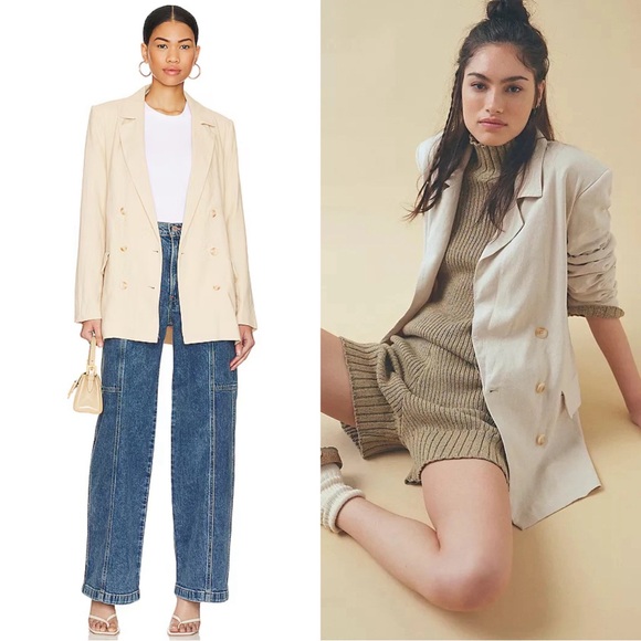 Free People Olivia Tie Waist Linen Blend Blazer Size Medium NWT Sand Pebble - Picture 2 of 5